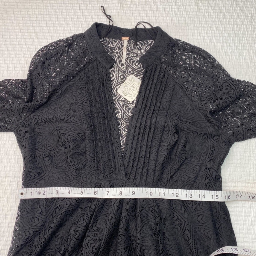 Free People Dress Women's Sz 10 Black Lace Flowy Boho Goth Witchcore Mini NWT LS - Picture 7 of 11